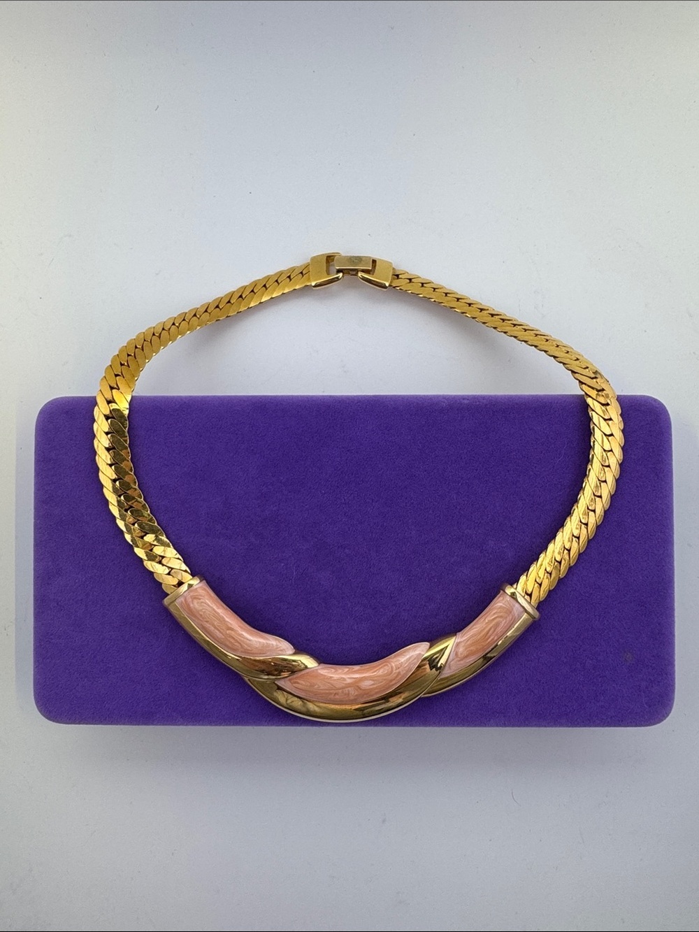 💛 Vintage Napier Gold Plated Pink Enamel Statement Collar Necklace | Bold Luxe
